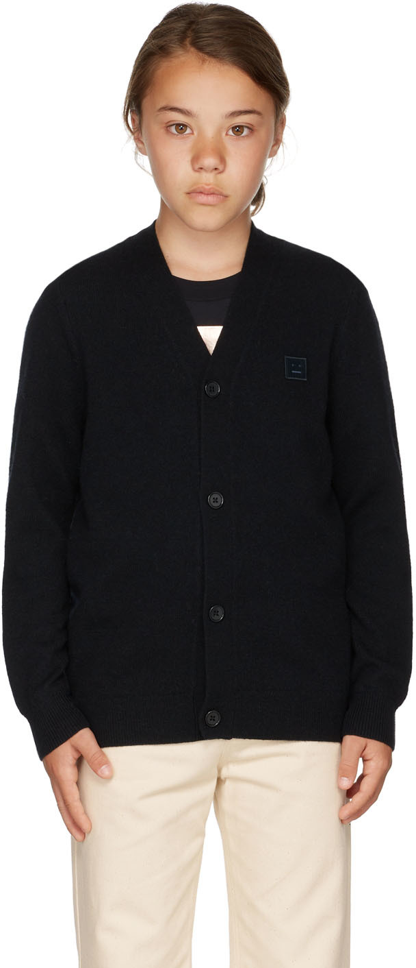 Kids Black Wool Logo Cardigan by Acne Studios | SSENSE