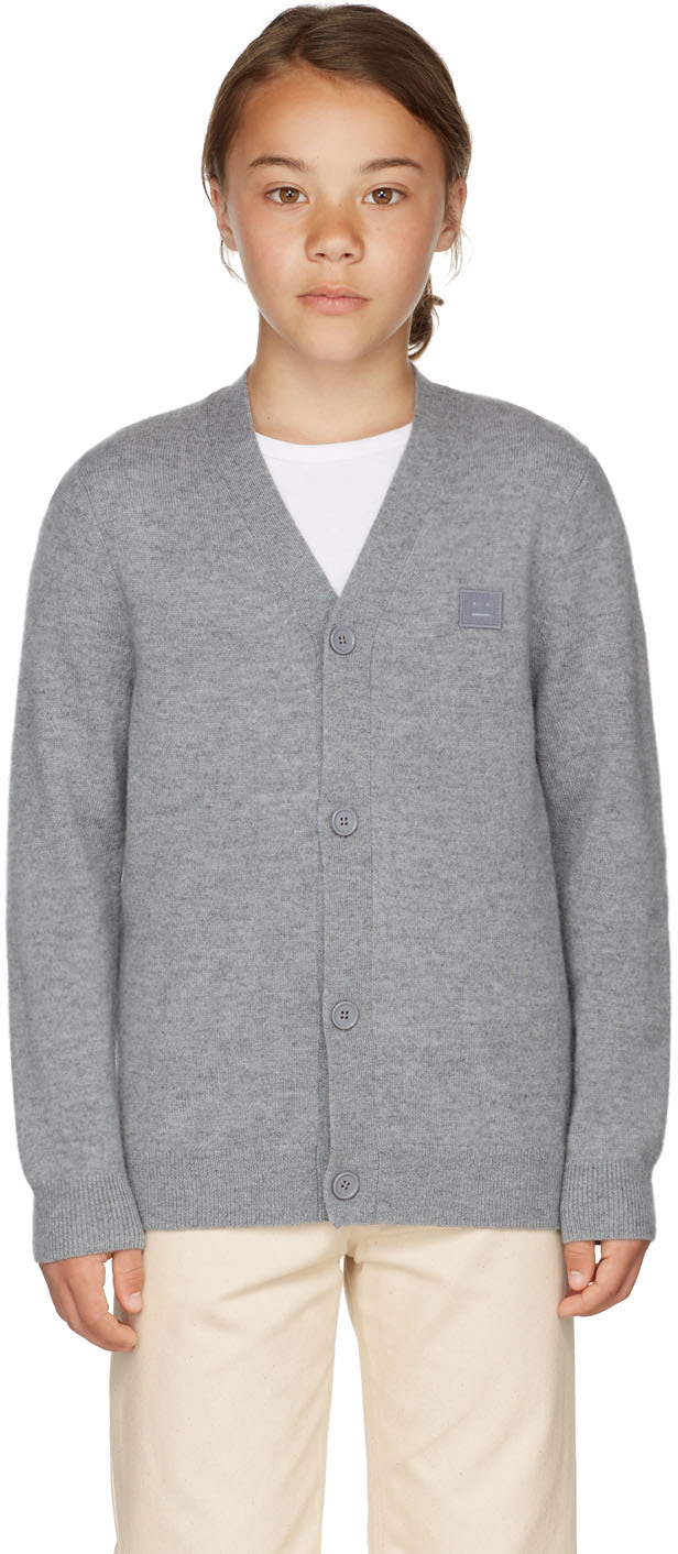 Acne Studios Kids Gray Wool Logo Cardigan In 990 Grey Melange