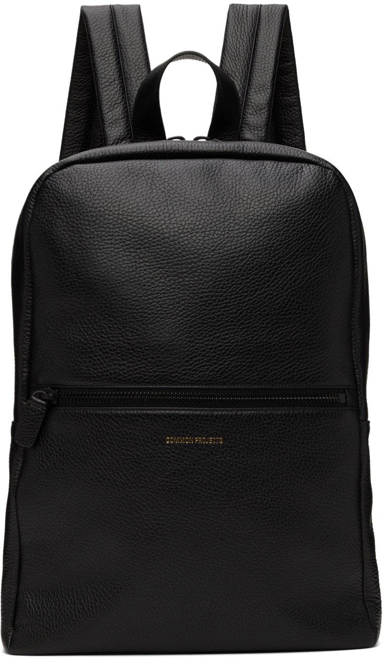 Common Projects Black Textured Leather Simple Backpack