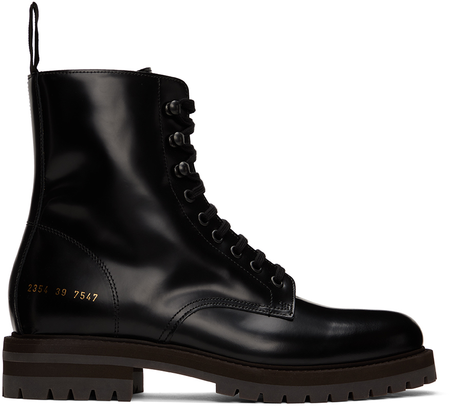 Common Projects: Black Leather Combat Boots | SSENSE