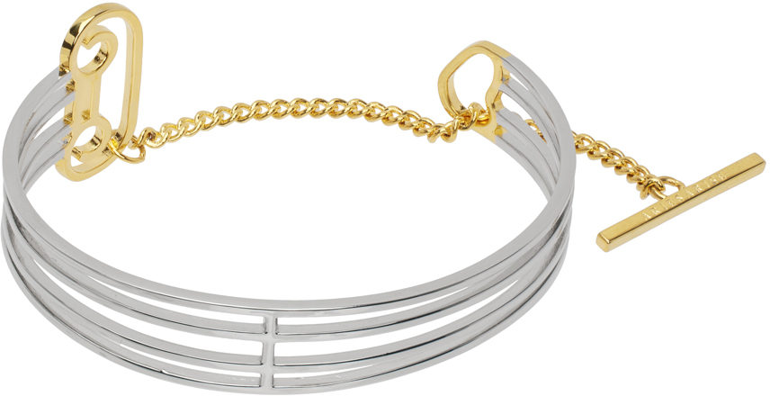 Aries Silver & Gold Column Cuff Bracelet In Silver / Gold