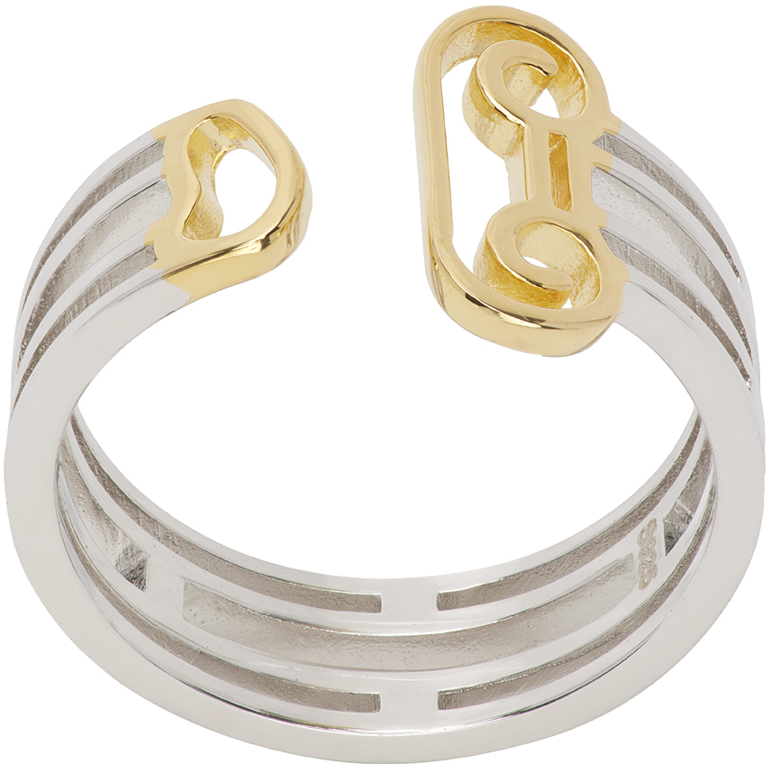 Aries Silver & Gold Column Ring In Multicolor