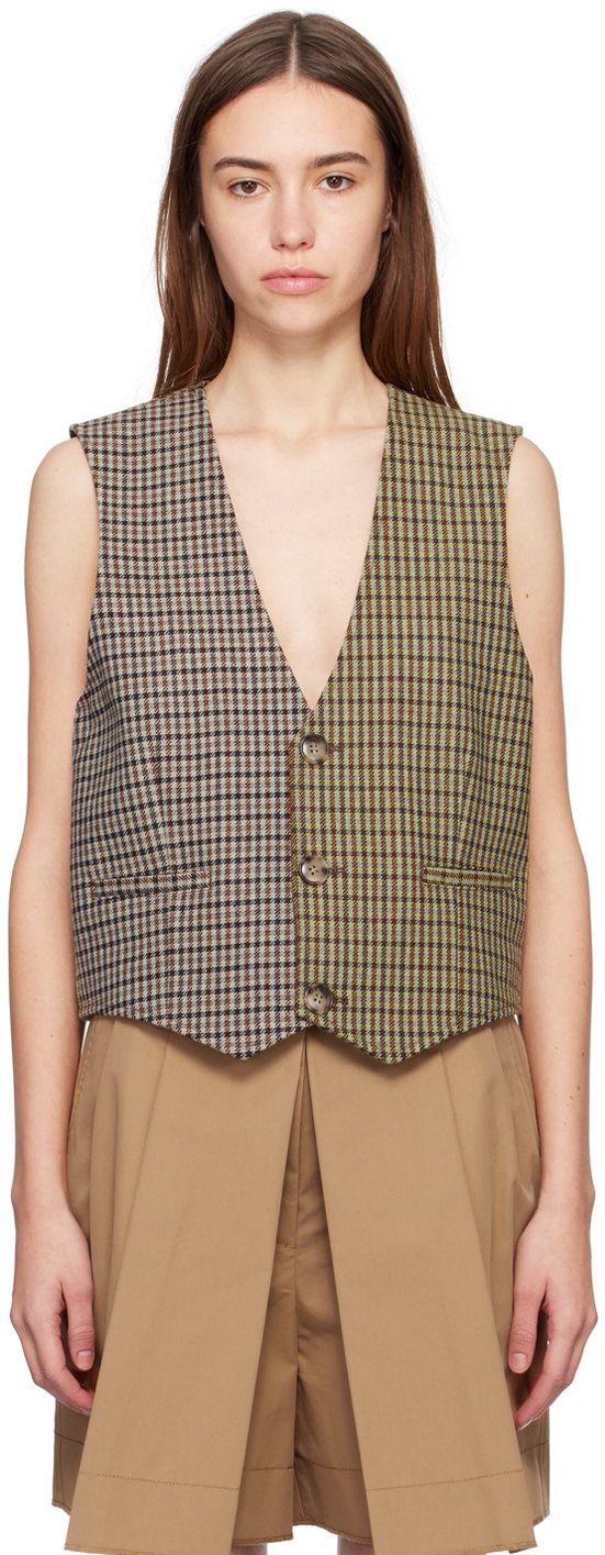 Stockholm Surfboard Club Ssense Exclusive Green Vest In Plaid/ice Blue Contr