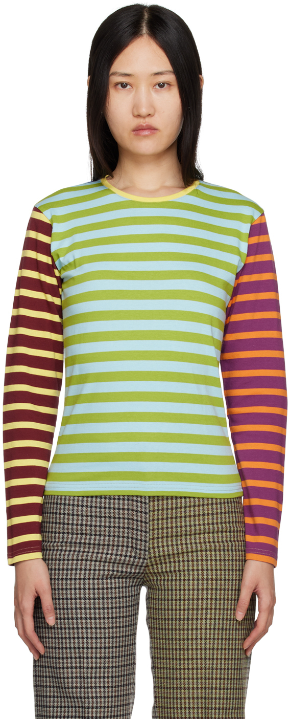 Stockholm Surfboard Club Ssense Exclusive Blue & Orange Striped Long Sleeve T-shirt In Blue/orange/green/ye