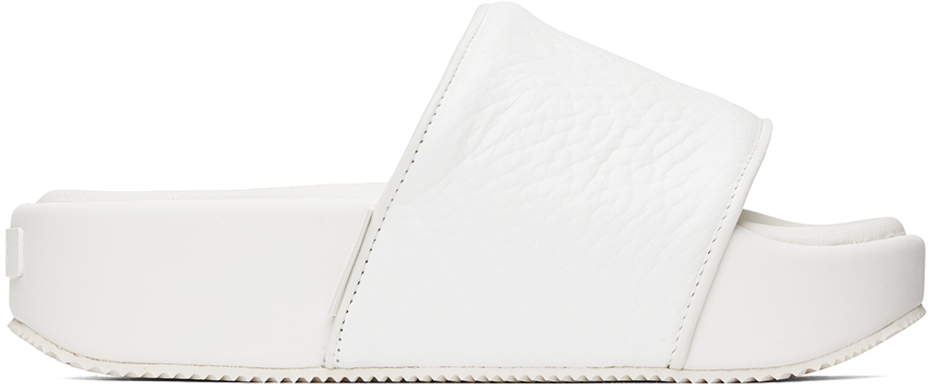 Shop Y-3 White Leather Platform Slides In Core White