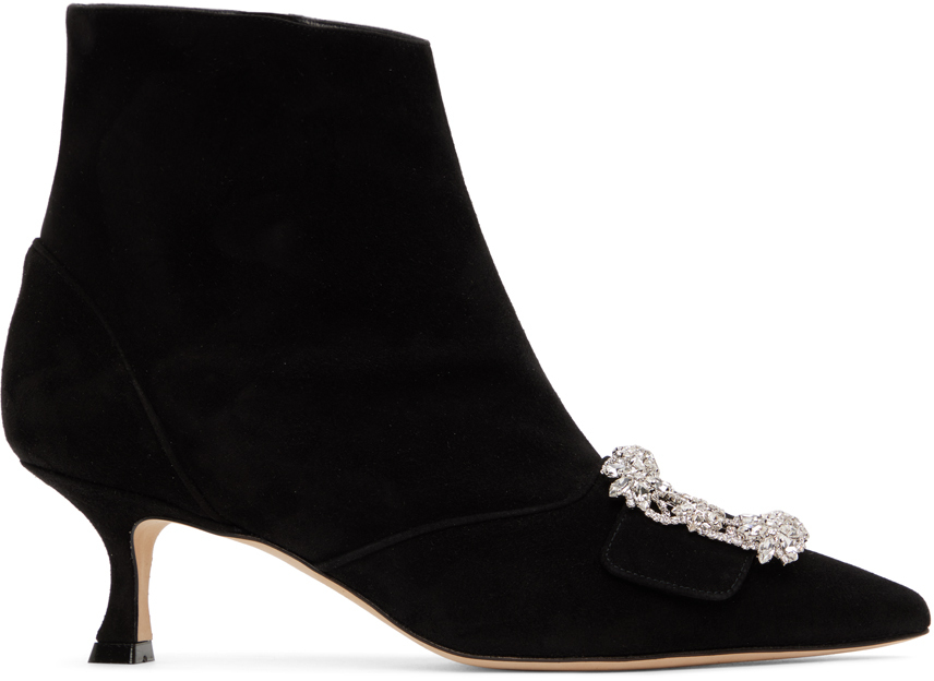 Bottes Manolo Blahnik En Daim Noir Ajouré - Pointure 38.5, Occasion, Style Élégant