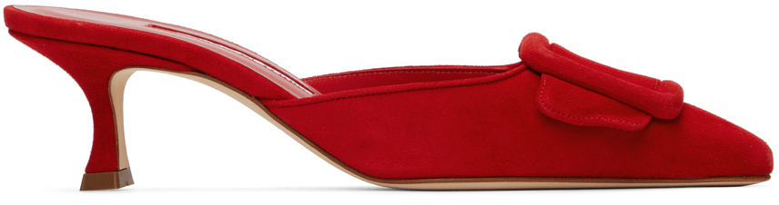 Manolo Blahnik: Red Maysale 50 Mules | SSENSE