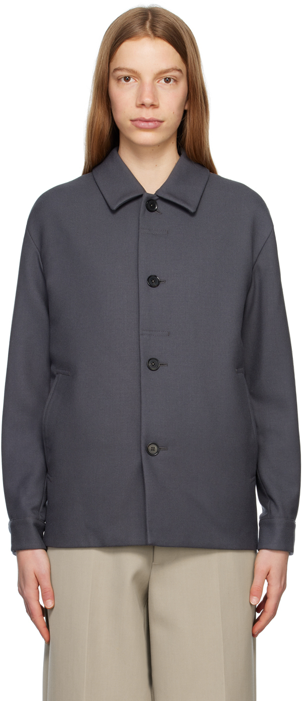 Zegna Gray Spread Collar Jacket In 487043 Grey
