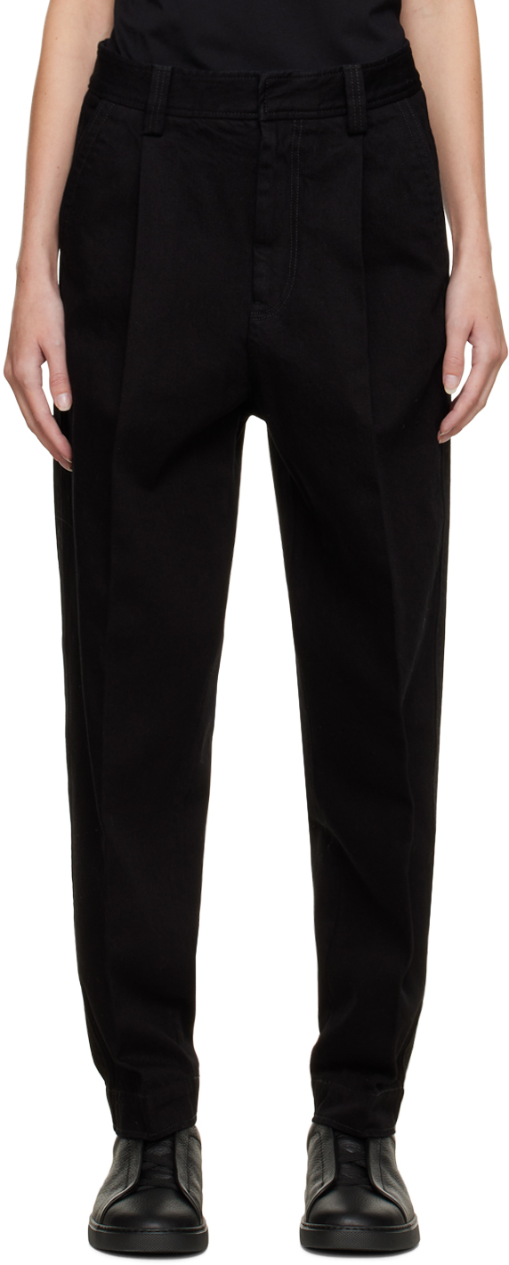 Zegna Black Pleated Jeans In Blk Black