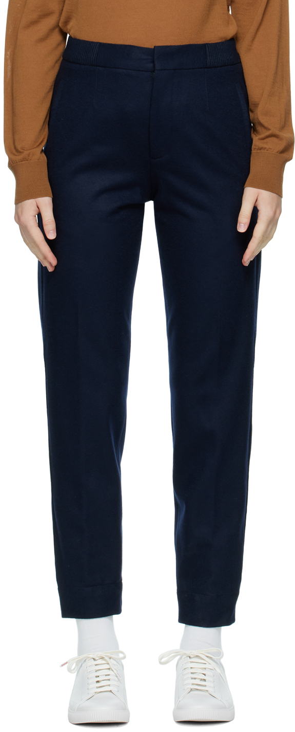 Zegna Navy Wool Lounge Trousers In 852 Navy