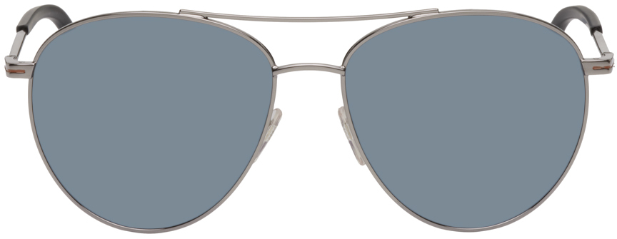 ZEGNA Silver & Blue Aviator Sunglasses