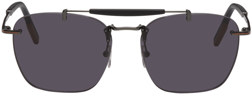 ZEGNA Black & Gunmetal Rimless Sunglasses