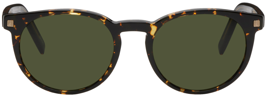 Zegna Tortoiseshell Round Sunglasses In Dark Havana / Green