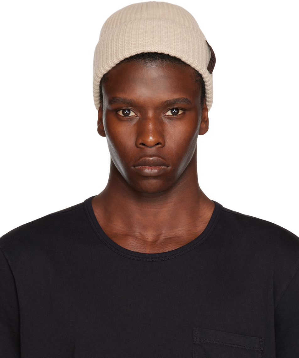 Zegna Beige Patch Beanie In Be1