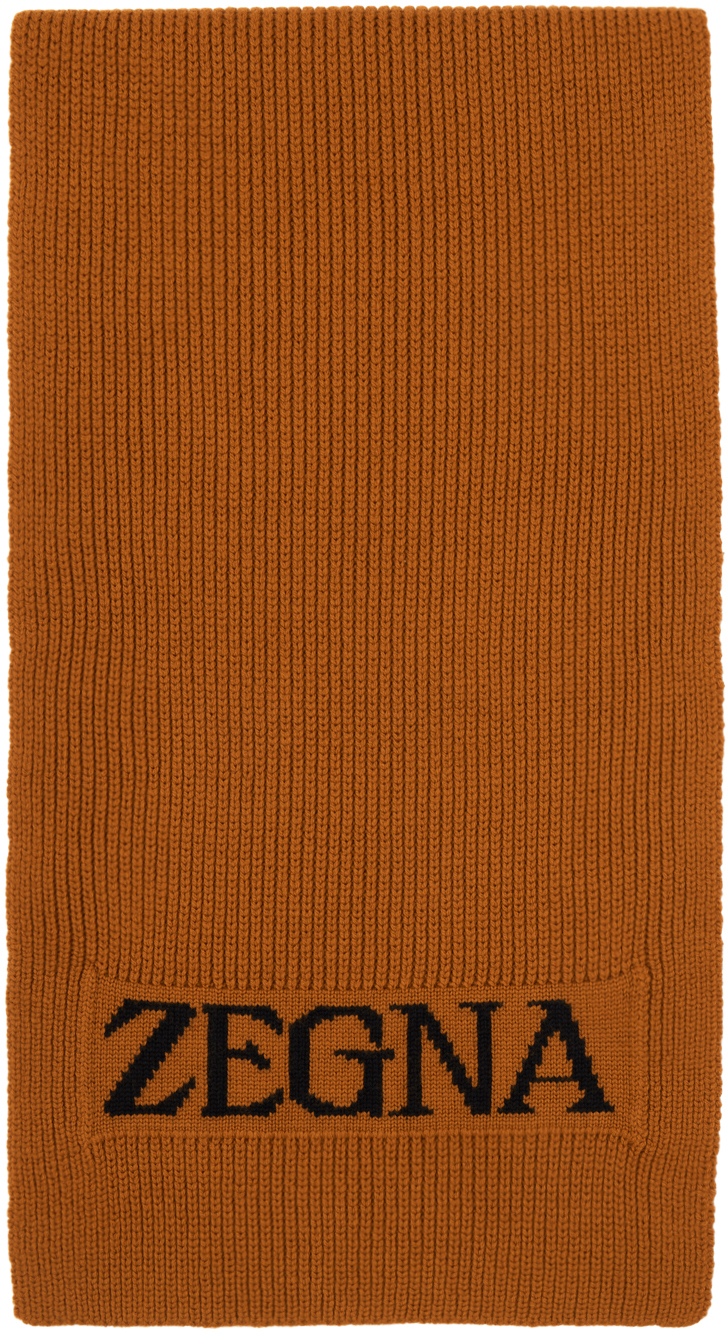 Shop Zegna Orange Logo Scarf In Vjc Vicun