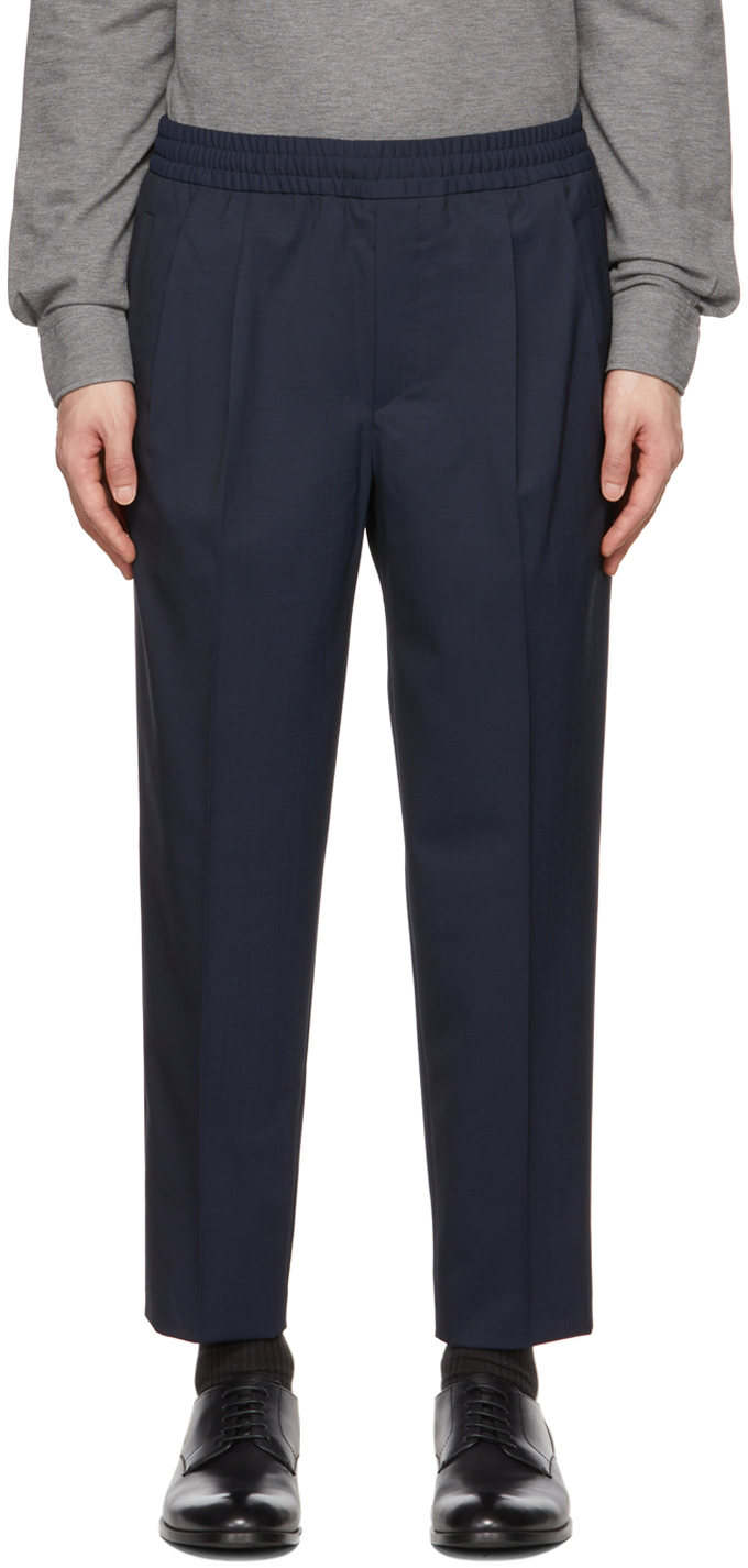 Navy Wool Trousers by ZEGNA on Sale