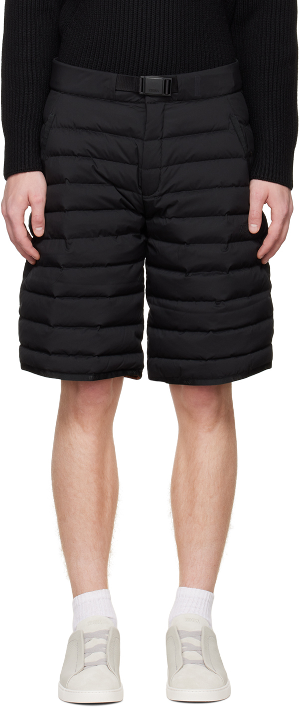 ZEGNA: Black Quilted Down Shorts | SSENSE Canada