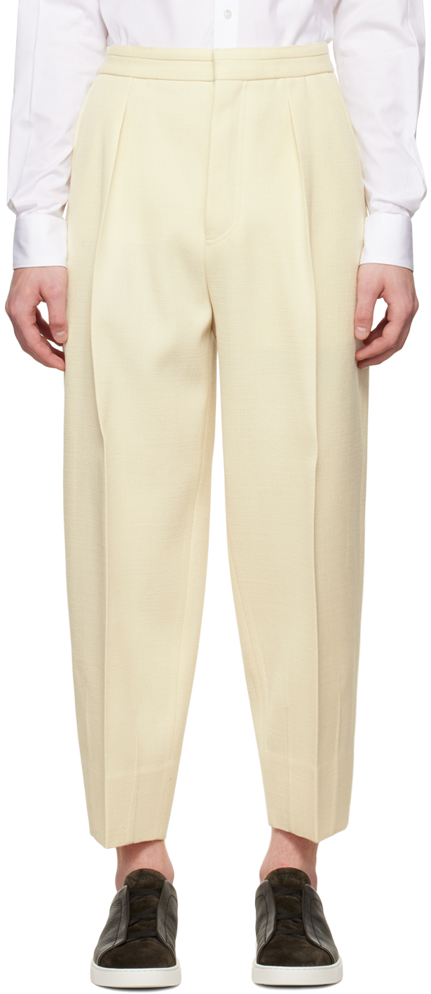ZEGNA: Off-White One Pleat Trousers | SSENSE
