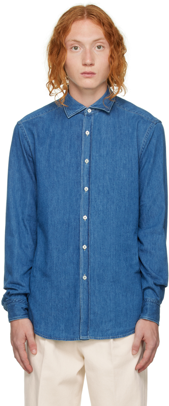 ZEGNA: Blue Denim Shirt | SSENSE