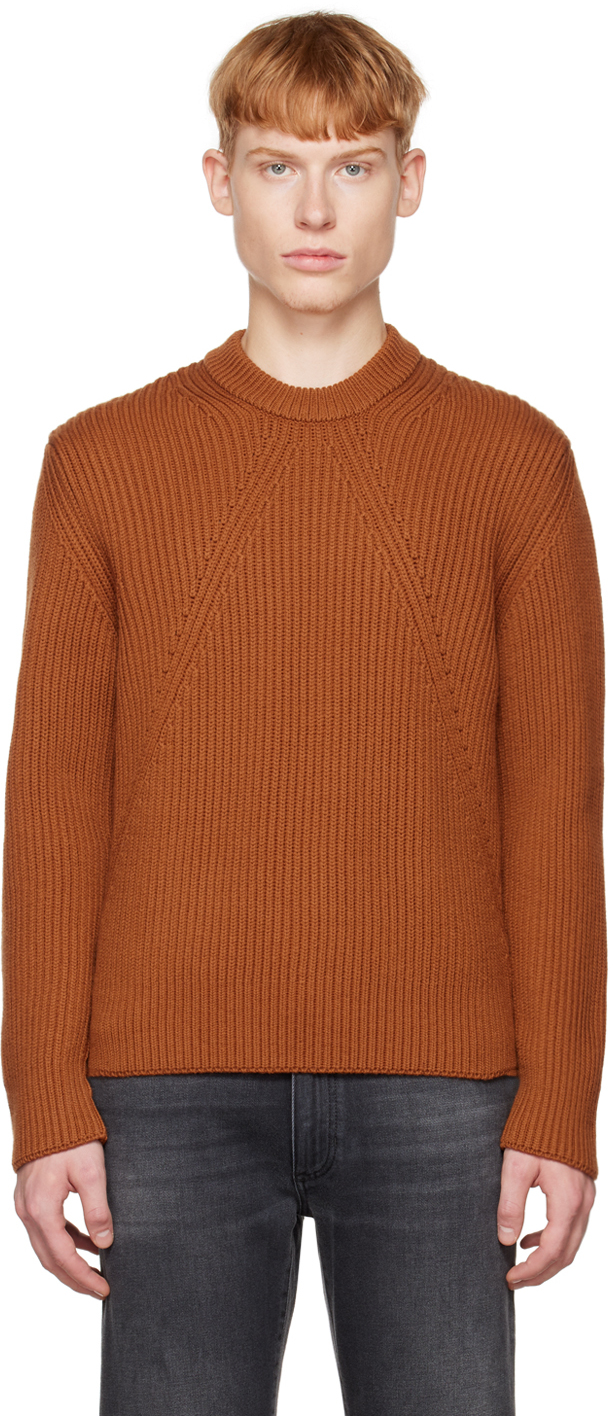 Zegna Ribbed Techmerino Wool Sweater In Brown
