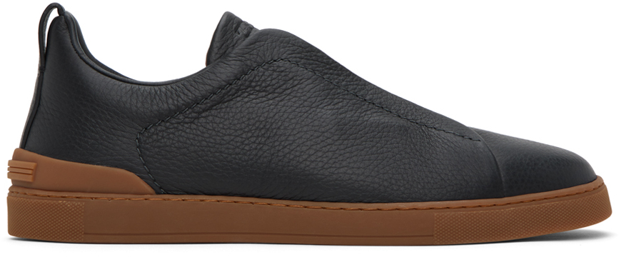 Zegna Baskets Triple Stitch En Veau Velours Noires In Gne