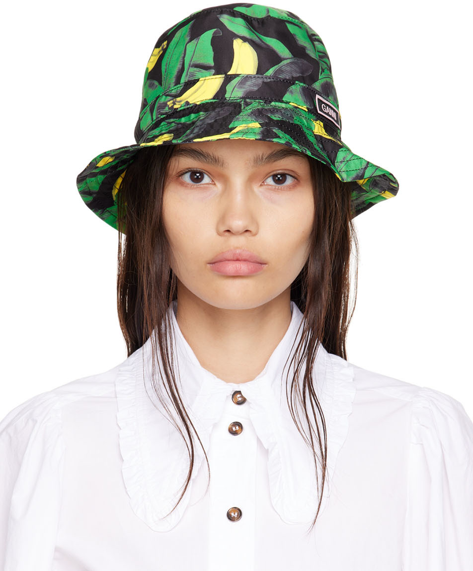 Green Recycled Tech Bucket Hat by GANNI on Sale