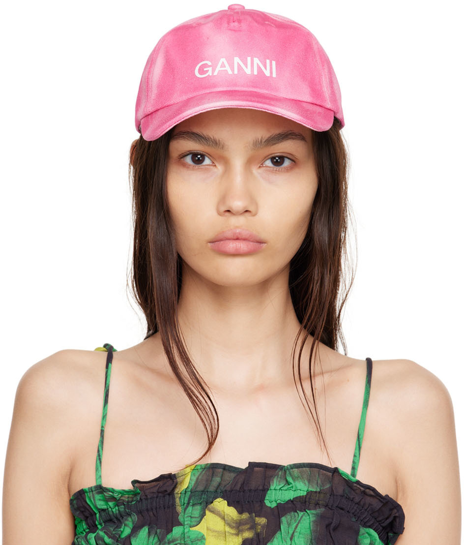 Ganni Cotton Canvas Cap in Pink Womens Hats Ganni Hats Save 10% 