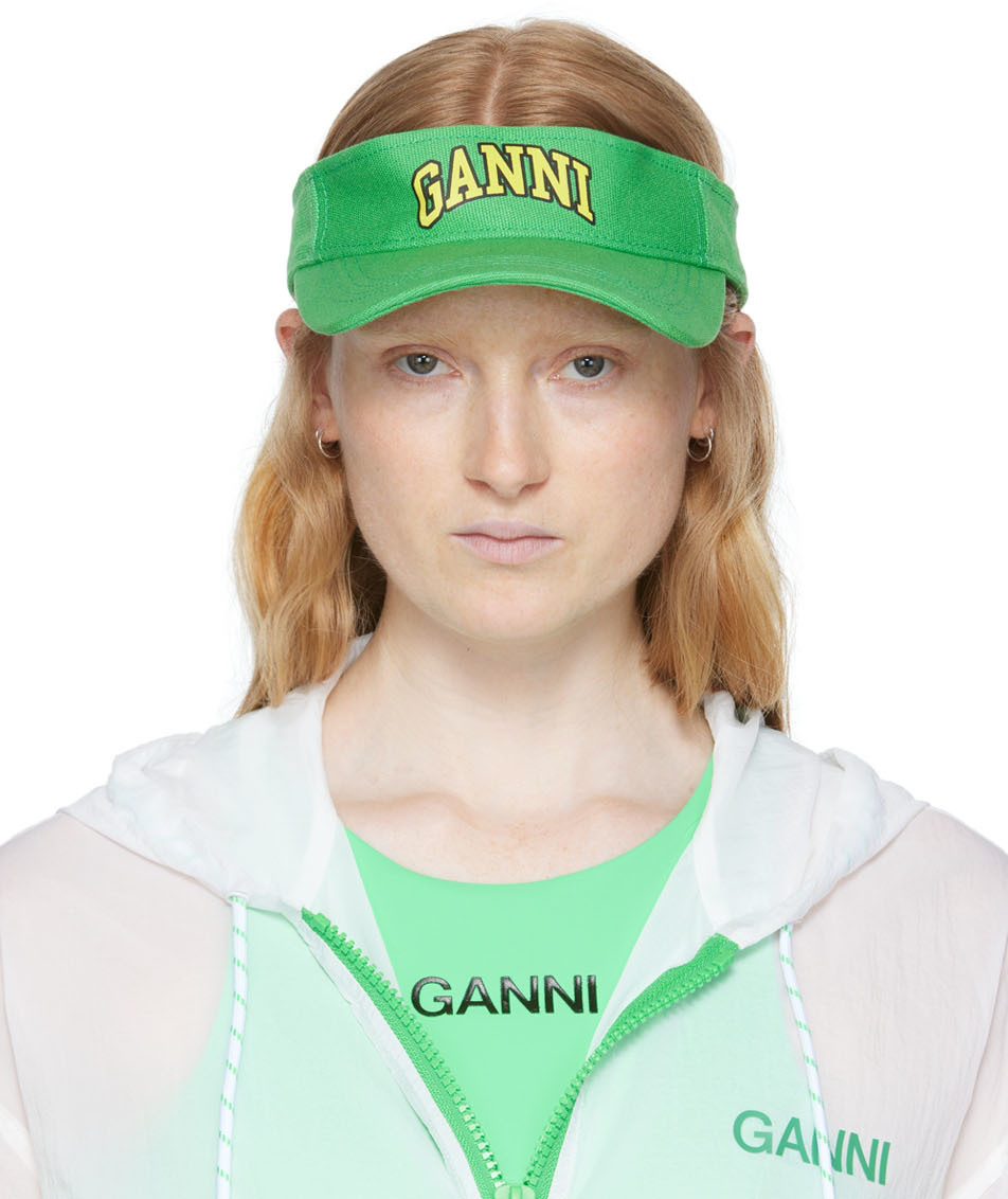 Ganni Ssense Exclusive Green Organic Cotton Visor In Kelly Green