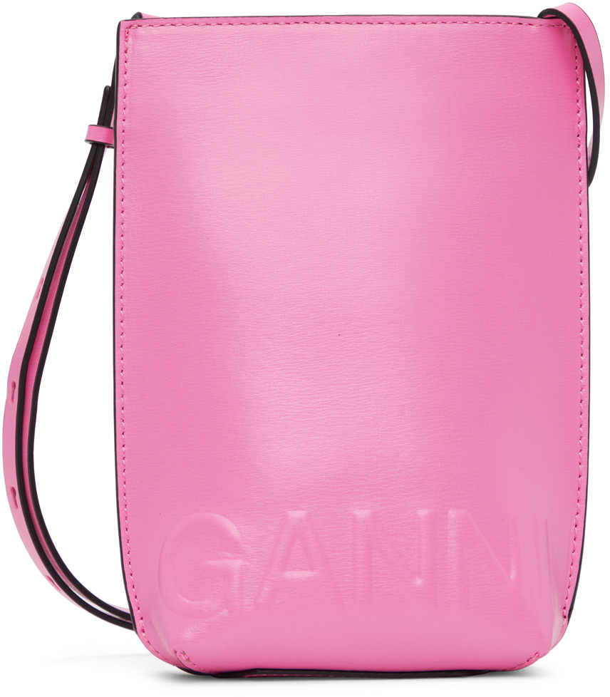 Ganni Small Crossbody Leather Shoulder Bag In Pink ModeSens
