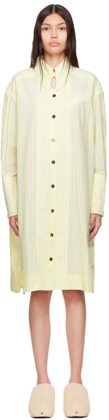 GANNI Yellow Organic Cotton Midi Dress