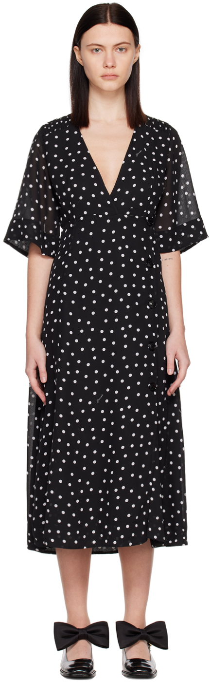 GANNI BLACK PRINTED MIDI DRESS