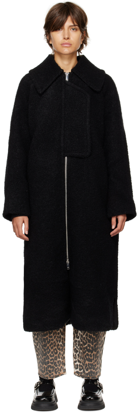 Black Zip-Up Coat by GANNI on Sale