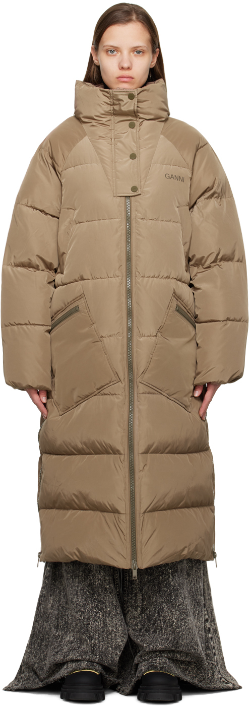 GANNI Brown Tech Puffer Jacket SSENSE