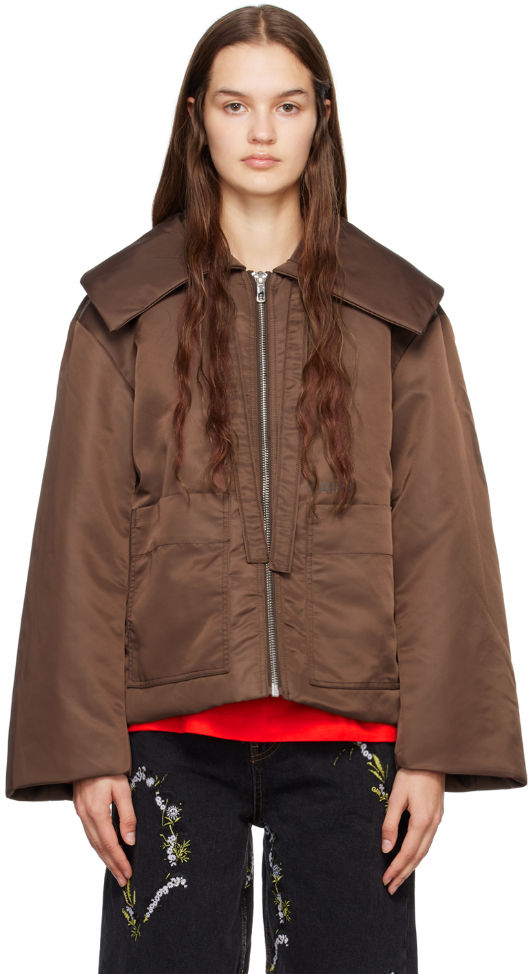 GANNI: Brown Big Collar Jacket | SSENSE UK