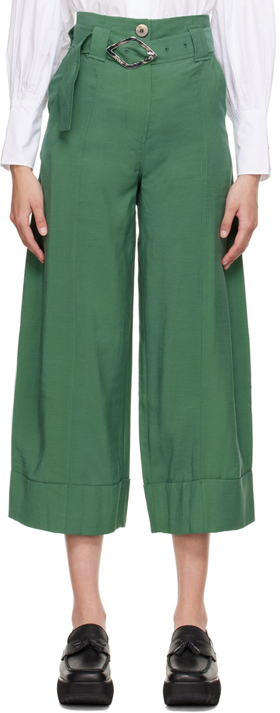 GANNI Green Recycled Polyester Trousers