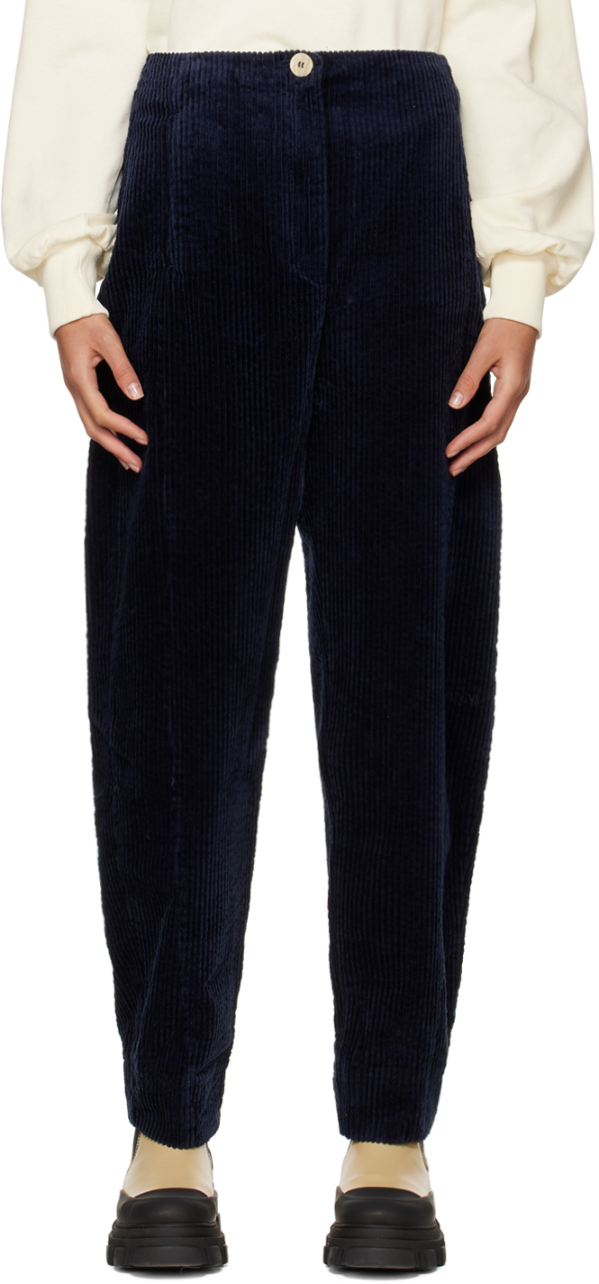 GANNI Navy Embroidered Trousers
