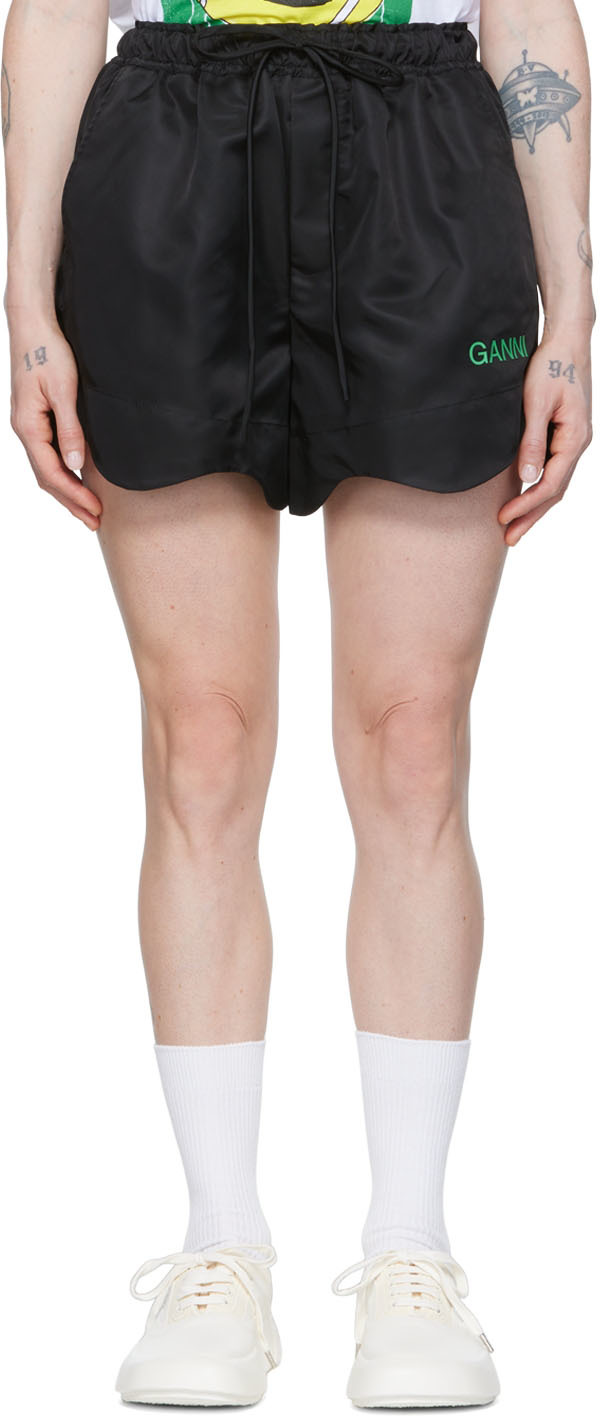 GANNI SSENSE Exclusive Black Recycled Nylon Sport Shorts