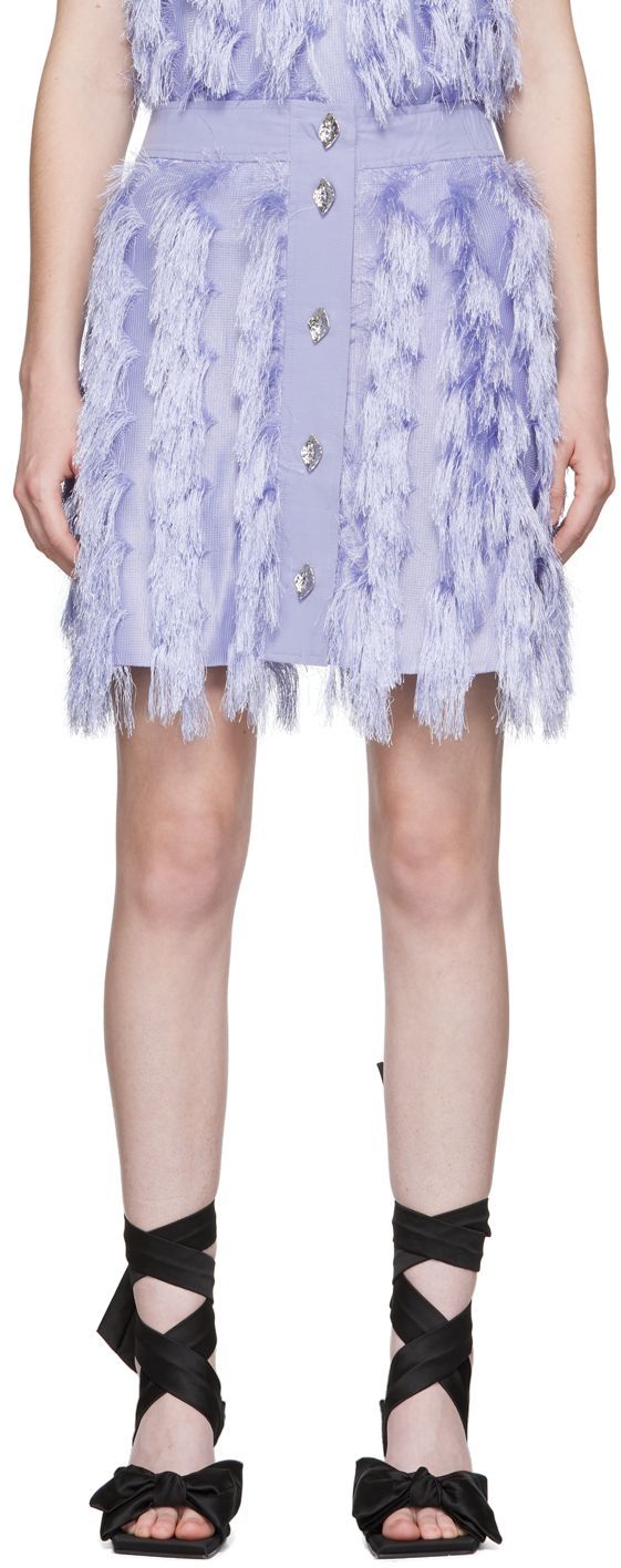 Shop Ganni Purple Fringe Miniskirt In 544 Persian Violet