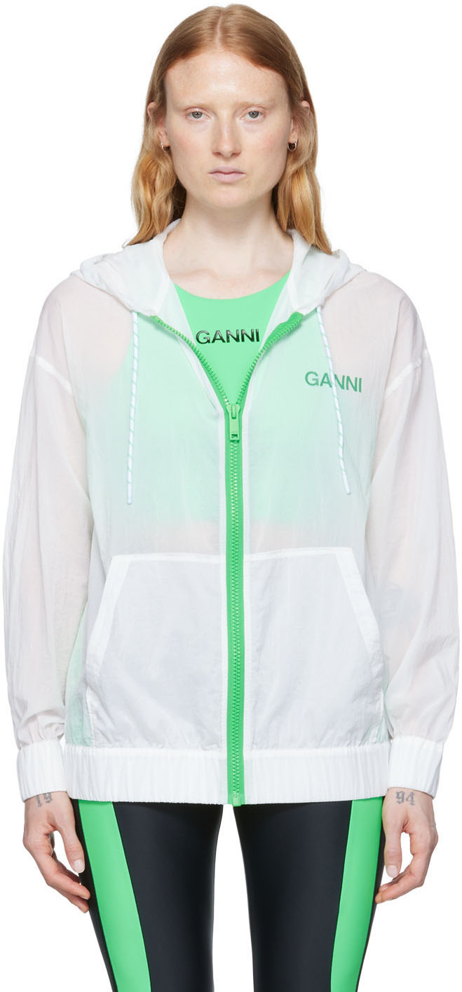 GANNI SSENSE Exclusive White Recycled Nylon Sport Hoodie