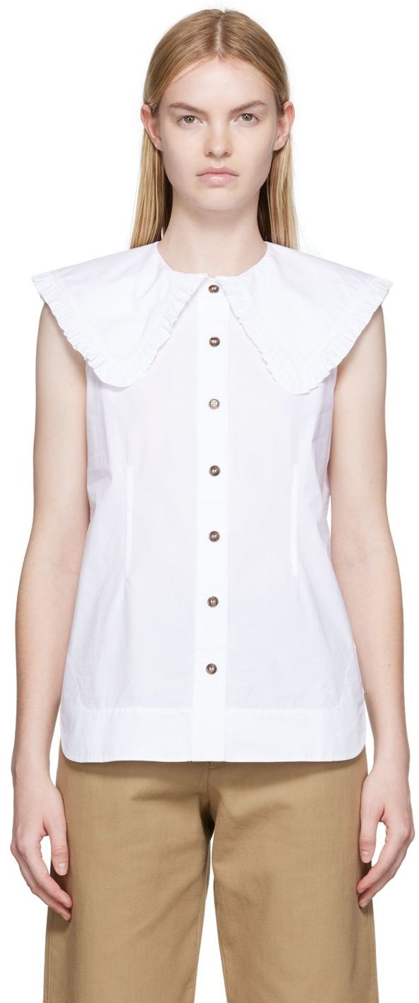 Ganni White Poplin Sleeveless Shirt In 151 Bright White