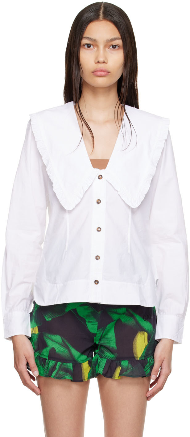 Ganni White Organic Cotton Shirt In 151 Bright White