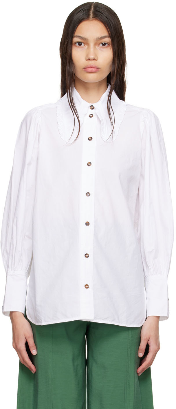 Shop Ganni White Organic Cotton Shirt In 151 Bright White
