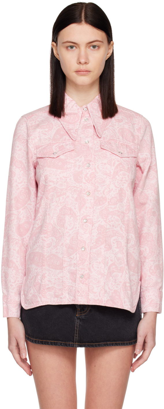 GANNI Pink Paisley Shrinking Denim Shirt