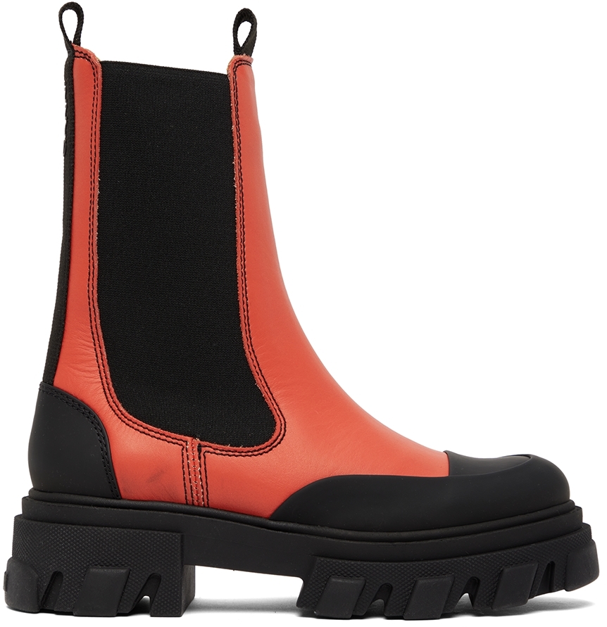 GANNI Red Chelsea Ankle Boots