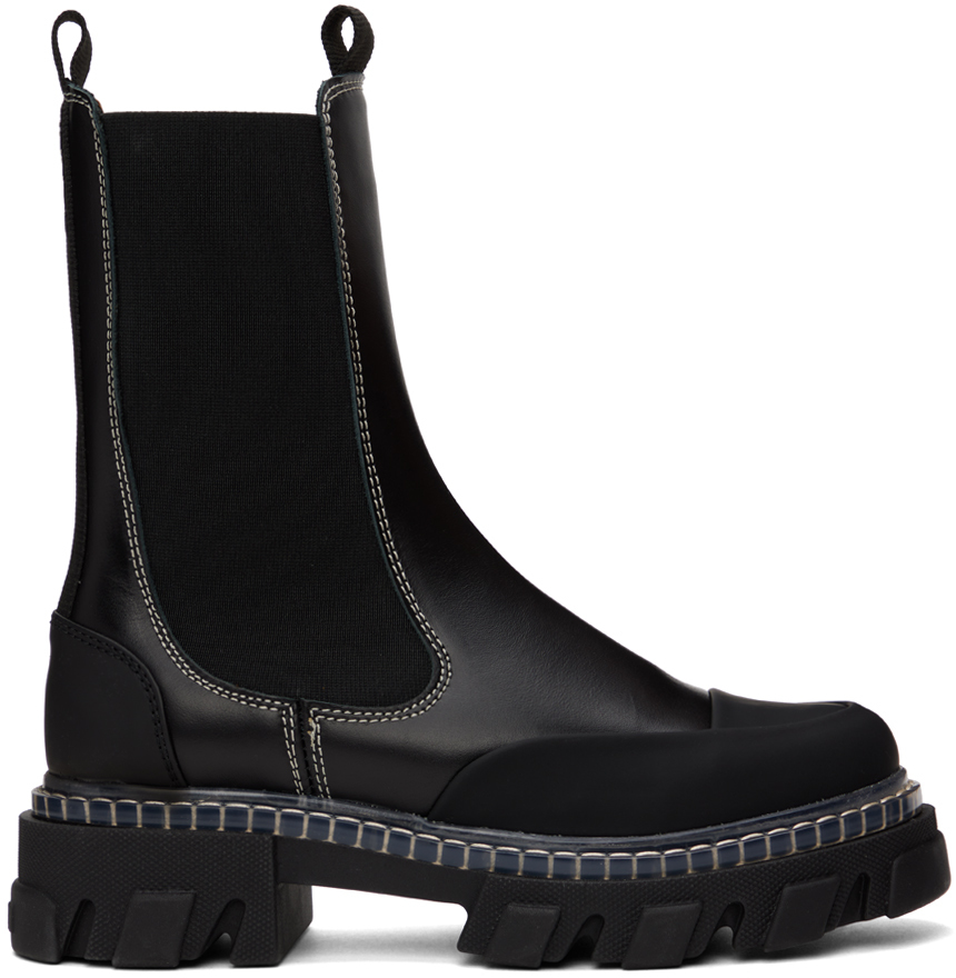 GANNI Black Cleated Chelsea Boots