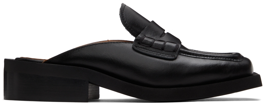 GANNI Black Leather Backless Loafers