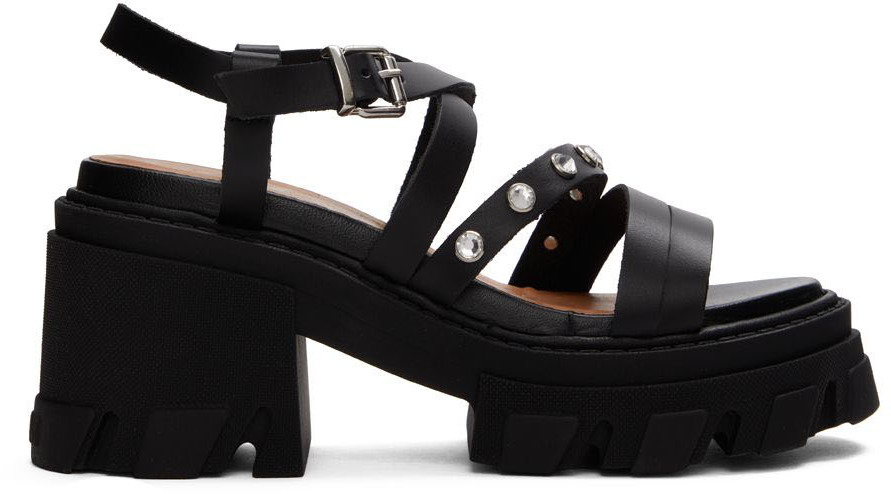 Black Leather Heeled Sandals