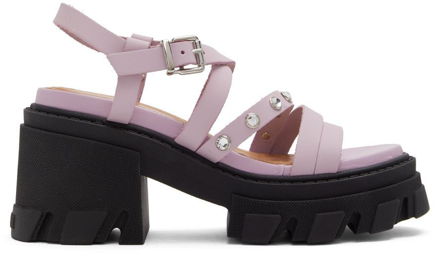 Pink & Black Leather Heeled Sandals