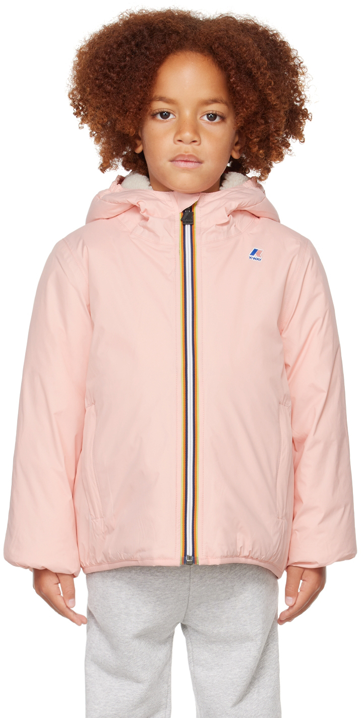 Shop K-way Kids Pink 3.0 Claude Orsetto Jacket In C05 Orsetto Ecru-w4s