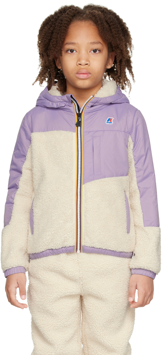 Shop K-way Kids Purple & Off-white 3.0 Neige Orsetto Jacket In A00 Ecru-violet Lave